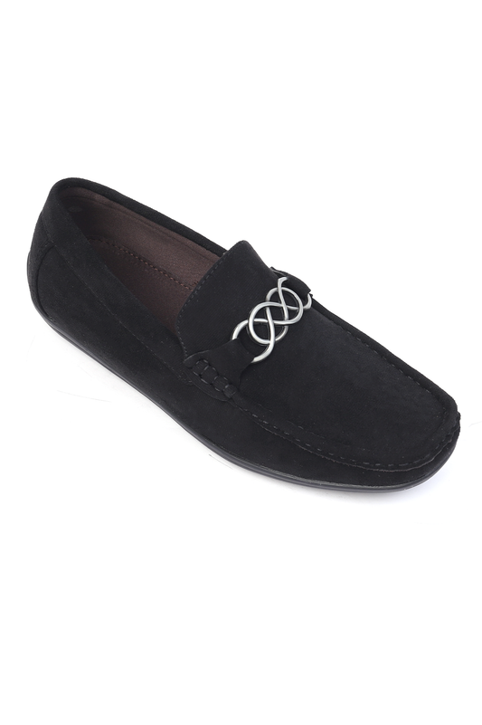 TEXTURED SUEDE LOAFERS-BLACK