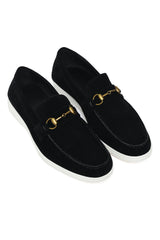 PREMIUM SUEDE LOAFERS WITH METALLIC HORSEBIT-BLACK