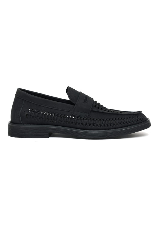 WOVEN LEATHER LOAFERS-BLACK