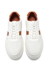 PERFORATED RISE COURT SNEAKER-WHITE/BROWN
