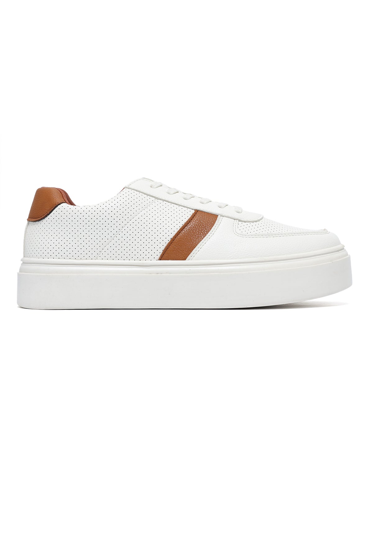 PERFORATED RISE COURT SNEAKER-WHITE/BROWN