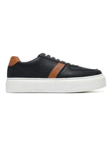 PERFORATED RISE COURT SNEAKER-BLACK/BROWN