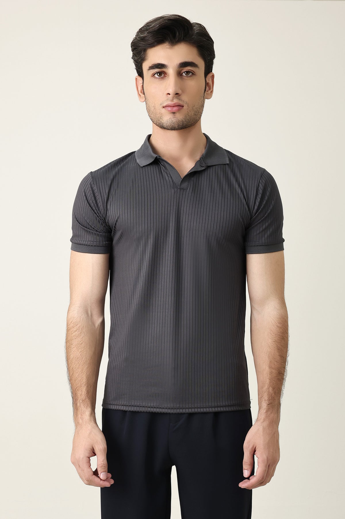 STRAIGHT CUT POLO SHIRT-GREY