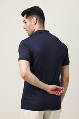 ATHLEISURE RIB POLO-NAVY