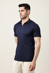 ATHLEISURE RIB POLO-NAVY