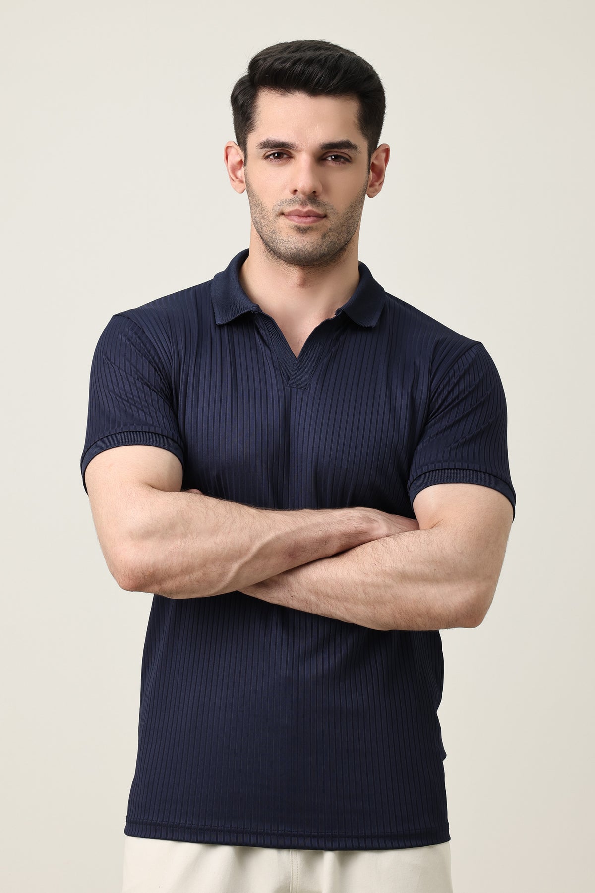 ATHLEISURE RIB POLO-NAVY