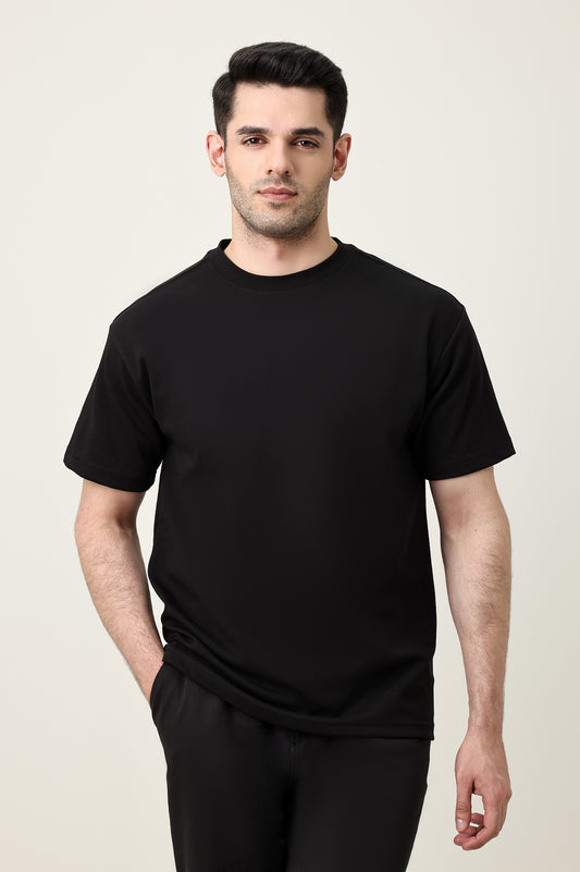 MEN SOLID HALF SLEEVE-BLACK