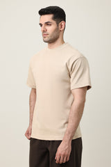 MEN SOLID HALF SLEEVE-BEIGE