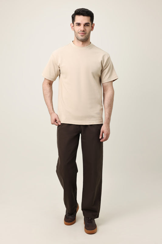 MEN SOLID HALF SLEEVE-BEIGE