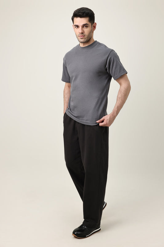 MEN SOLID HALF SLEEVE-DK-GREY