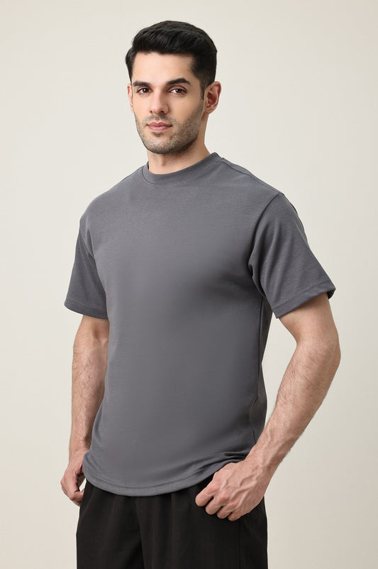 MEN SOLID HALF SLEEVE-DK-GREY