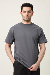 MEN SOLID HALF SLEEVE-DK-GREY