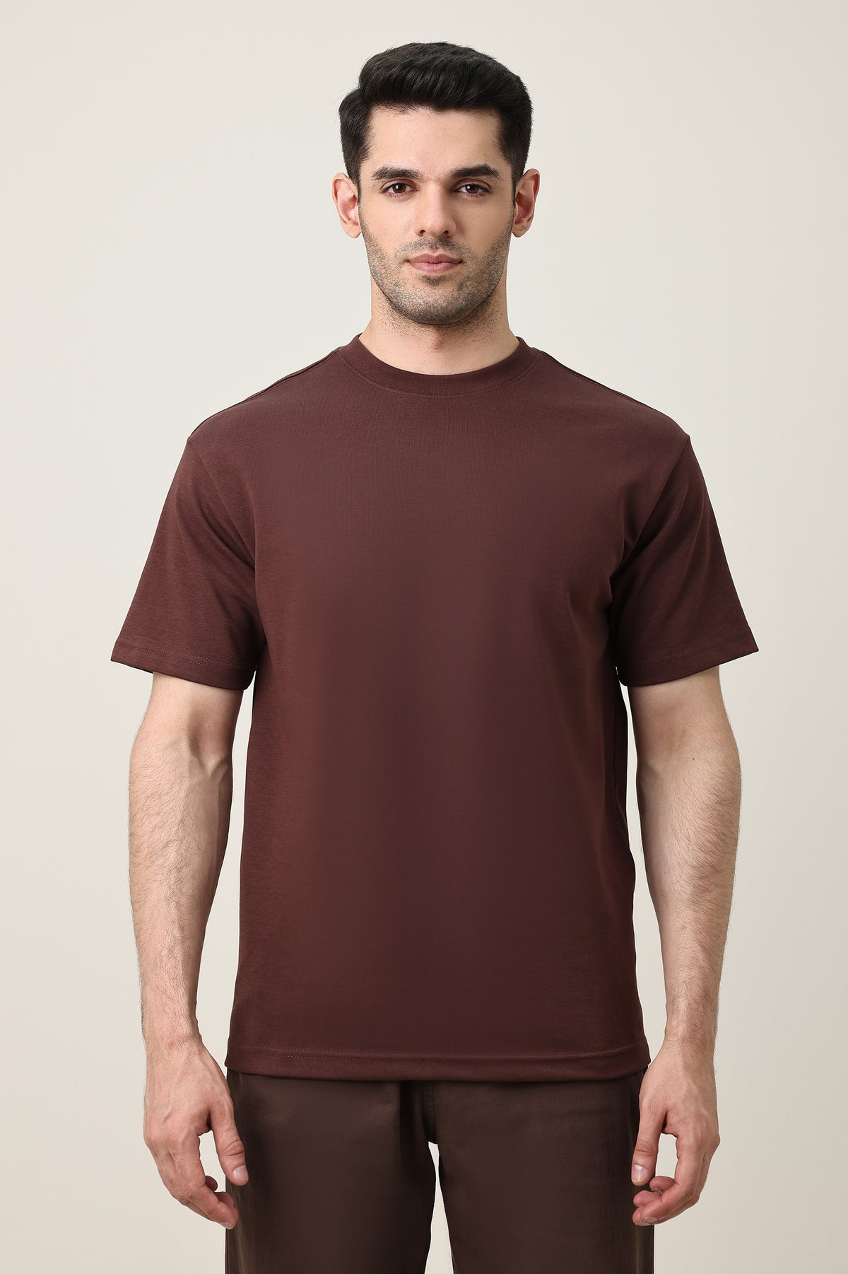 MEN SOLID HALF SLEEVE-COFFEE