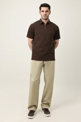 SMART CASUAL ZIP COLLAR T-SHIRT-COFFEE