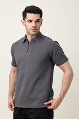 SMART CASUAL ZIP COLLAR T-SHIRT-GREY