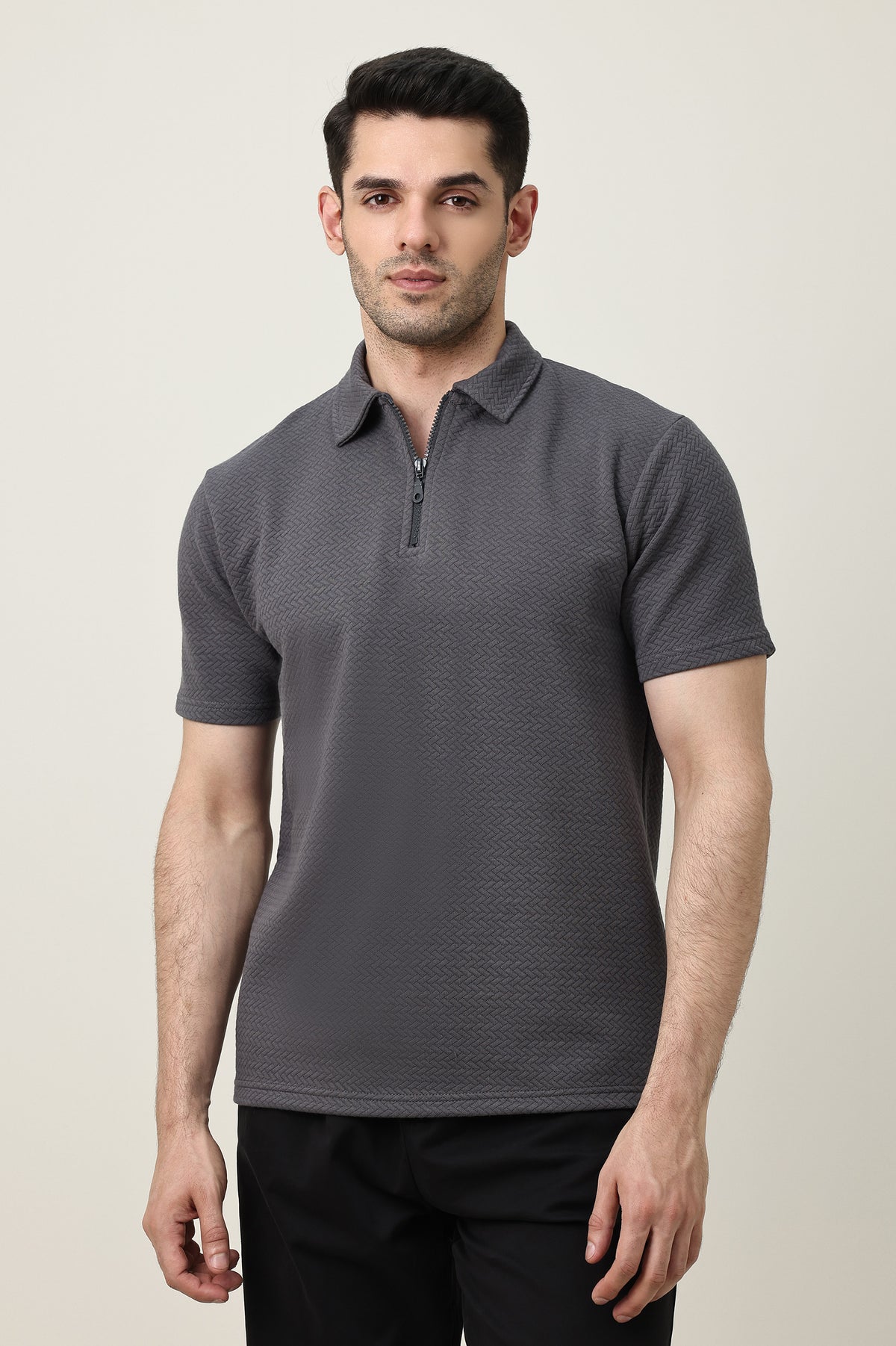 SMART CASUAL ZIP COLLAR T-SHIRT-GREY