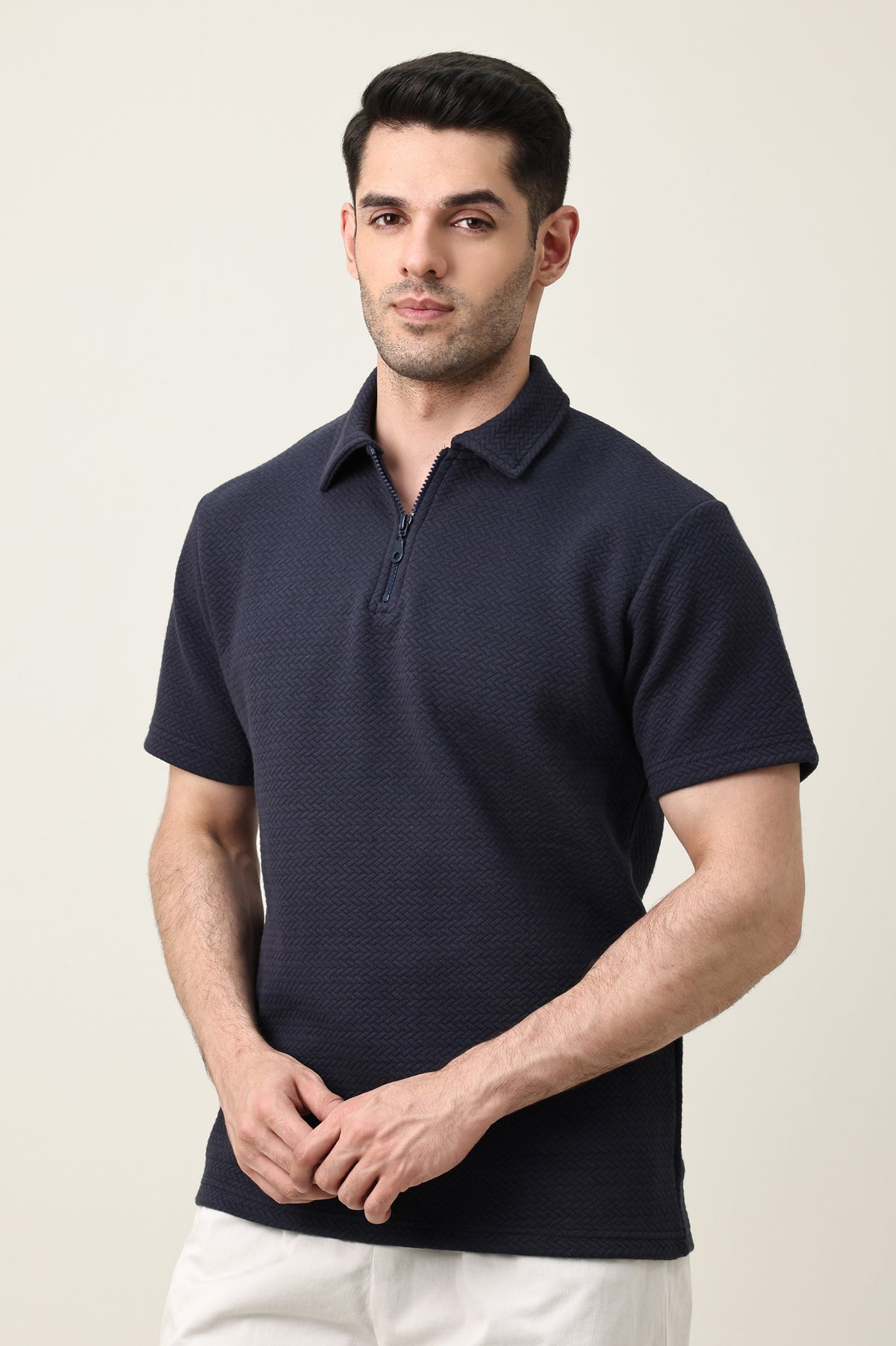 SMART CASUAL ZIP COLLAR T-SHIRT-NAVY
