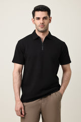 SMART CASUAL ZIP COLLAR T-SHIRT-BLACK
