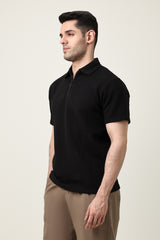 SMART CASUAL ZIP COLLAR T-SHIRT-BLACK