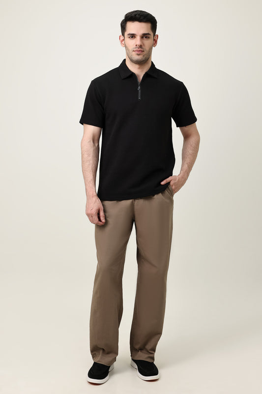 SMART CASUAL ZIP COLLAR T-SHIRT-BLACK