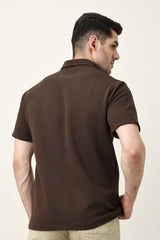 SMART CASUAL ZIP COLLAR T-SHIRT-COFFEE
