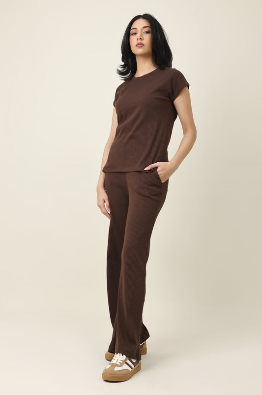 SLIMFLOW RIB TEXTURE ENSEMBLE-COFFEE