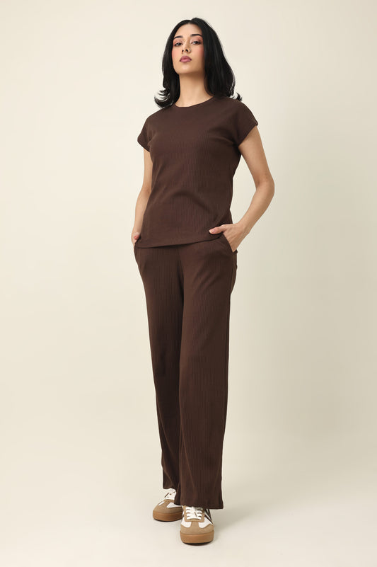 SLIMFLOW RIB TEXTURE ENSEMBLE-COFFEE