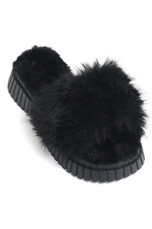 FUR SLIDES-BLACK