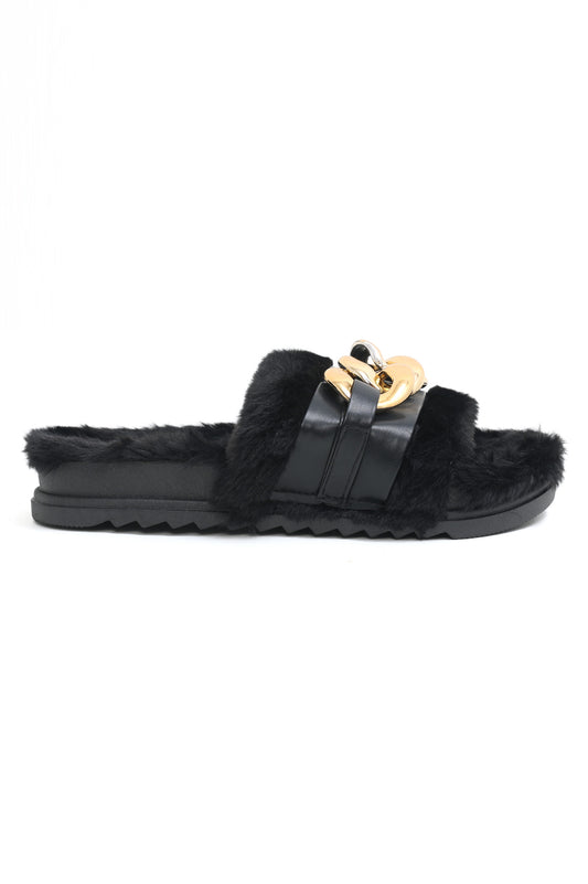 FUR SLIDES-BLACK