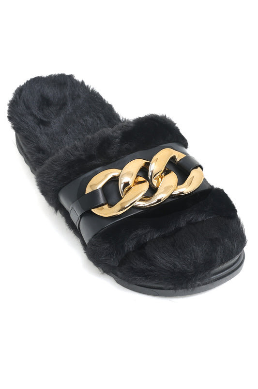 FUR SLIDES-BLACK