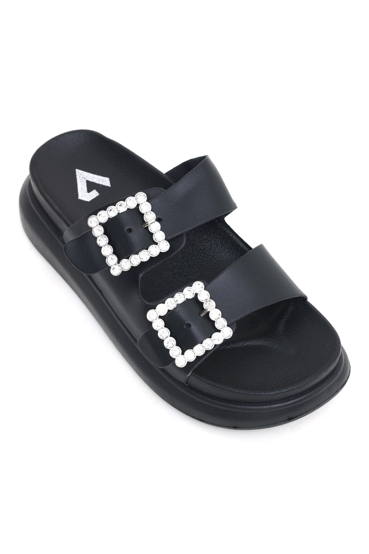 CHIC BUCKLE SUMMER SLIDES-BLACK