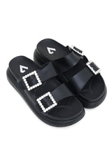 CHIC BUCKLE SUMMER SLIDES-BLACK