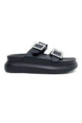 CHIC BUCKLE SUMMER SLIDES-BLACK