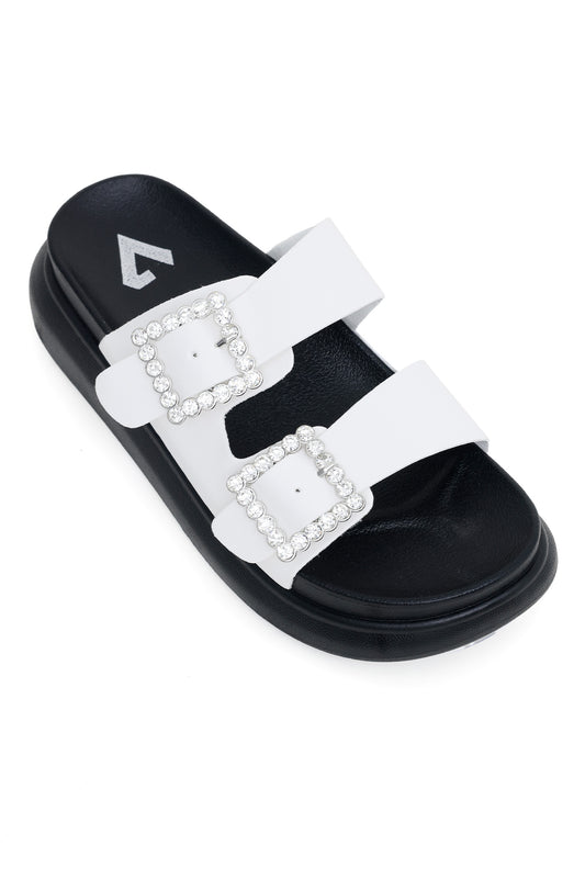 CHIC BUCKLE SUMMER SLIDE-WHITE