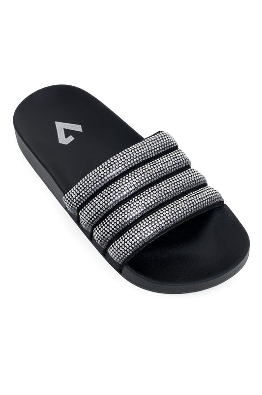 DIAMANTE STRAP SLIDE-BLACK