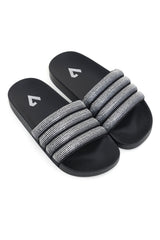 DIAMANTE STRAP SLIDES-BLACK