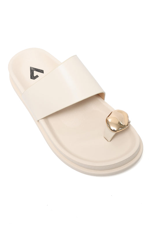 BOLD GOLD TOE LOOP SLIDE-BEIGE