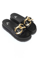 CHUNKY CHAIN SLIDES-BLACK