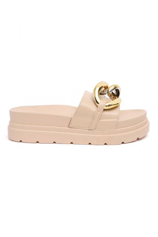 CHUNKY CHAIN SLIDES-KHAKI