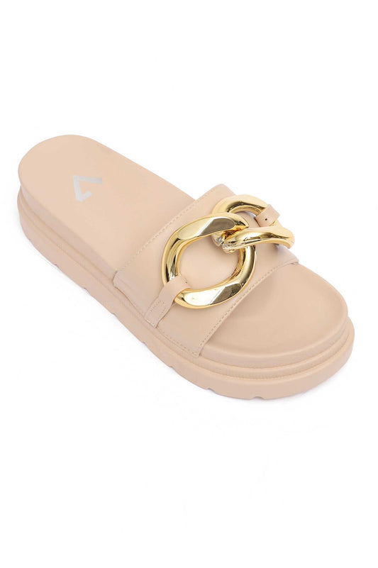 CHUNKY CHAIN SLIDES-KHAKI