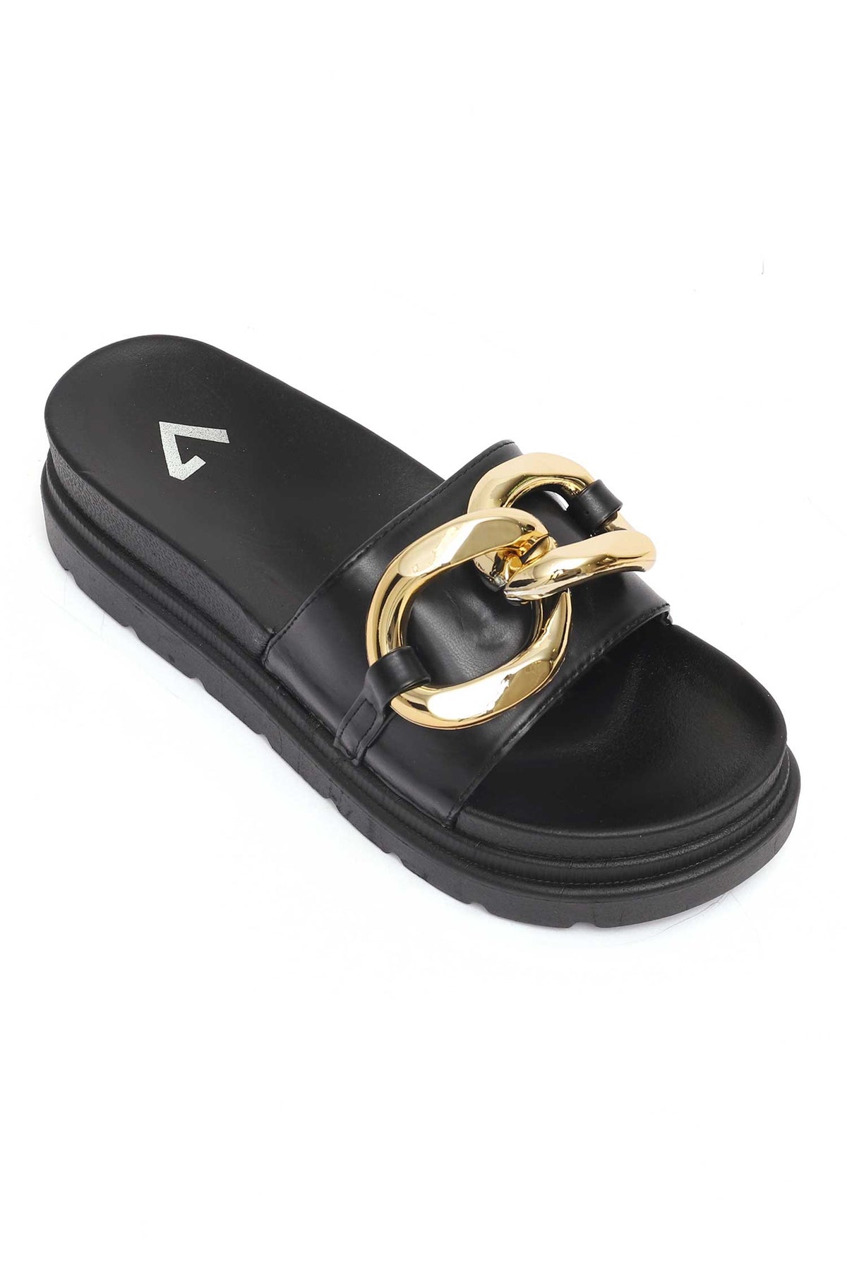 CHUNKY CHAIN SLIDES-BLACK