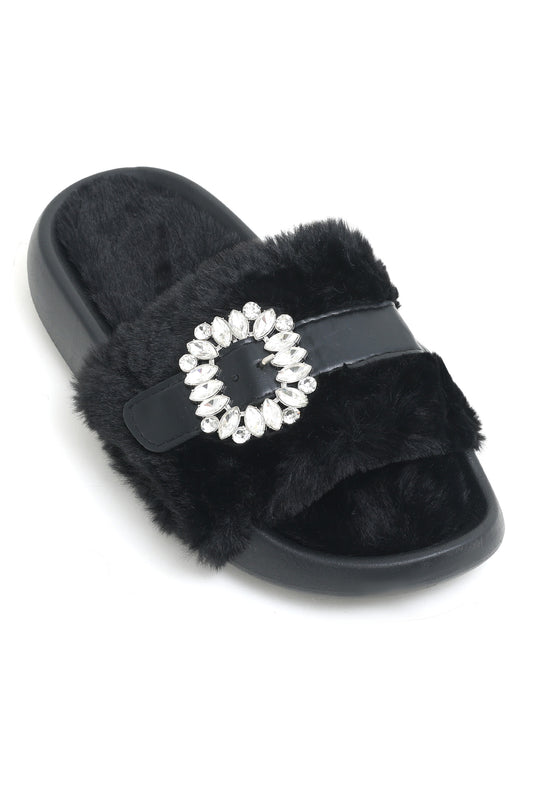 FUR SLIDES-BLACK