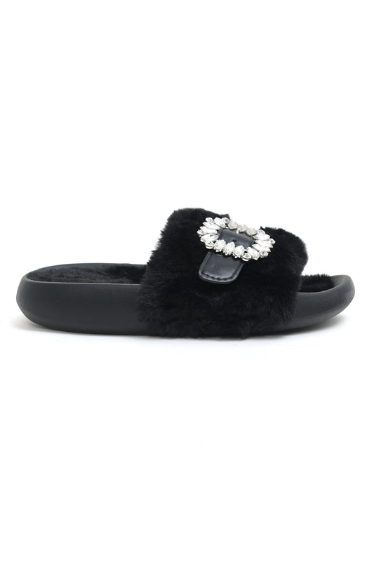FUR SLIDES-BLACK