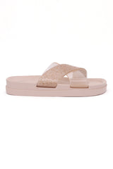 DIAMANTE CROSSOVER COMFORT SLIDE-ROSE/GOLD