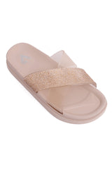 DIAMANTE CROSSOVER COMFORT SLIDE-ROSE/GOLD