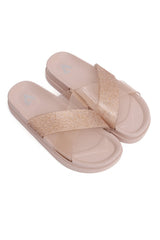 DIAMANTE CROSSOVER COMFORT SLIDE-ROSE/GOLD