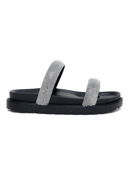 DIAMANTE STRAP SLIDES-BLACK