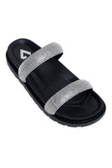 DIAMANTE STRAP SLIDES-BLACK