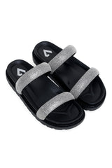 DIAMANTE STRAP SLIDES-BLACK