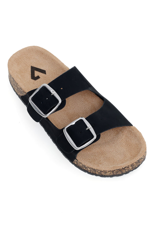 CHIC BUCKLE SUMMER SLIDES-BLACK